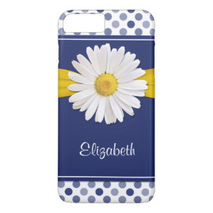 Polka Dots Daisy Navy Blue Yellow Personalised Case-Mate iPhone Case