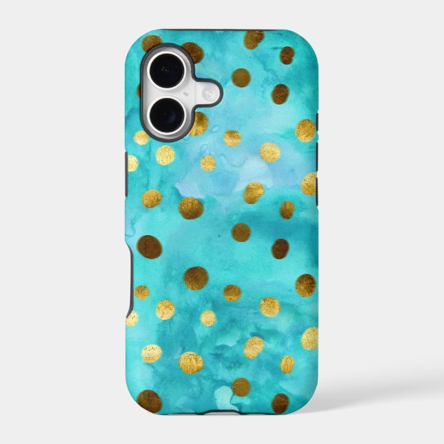 Polka Dots Faux Gold And Turquoise Watercolor Case (Back)