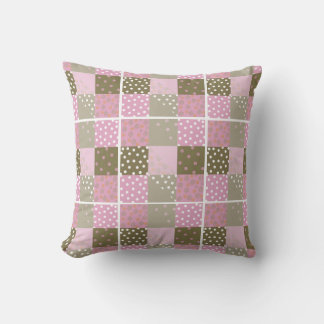 Polka Dots Flowers Brown Pink Quilt Cushion