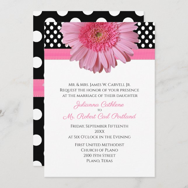 Polka Dots & Gerber Daisy Wedding Invitation (Front/Back)