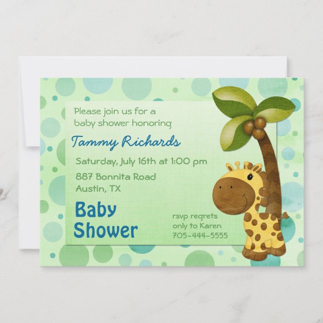Polka Dots Giraffe - Neutral Baby Shower Invitation (Front)
