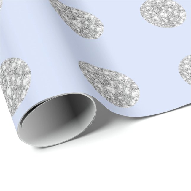 Polka Dots Glitter Blue Silver Baby Shower Wrapping Paper (Roll Corner)