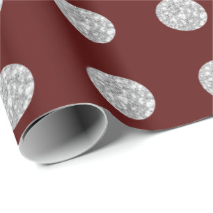 Polka Dots Glitter Silver Grey Grey Burgundy Maro Wrapping Paper
