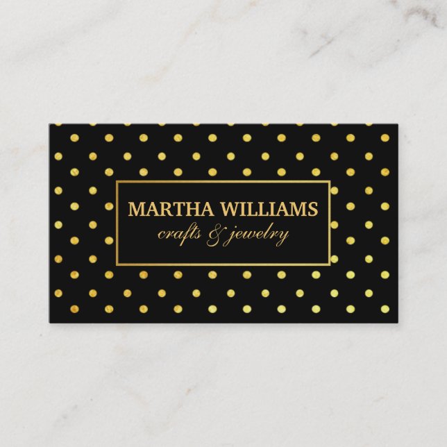 Polka Dots Gold and Black Label Business Card (Front)
