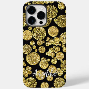 Polka Dots Gold and Black Personalised Name Case-Mate iPhone 14 Pro Max Case