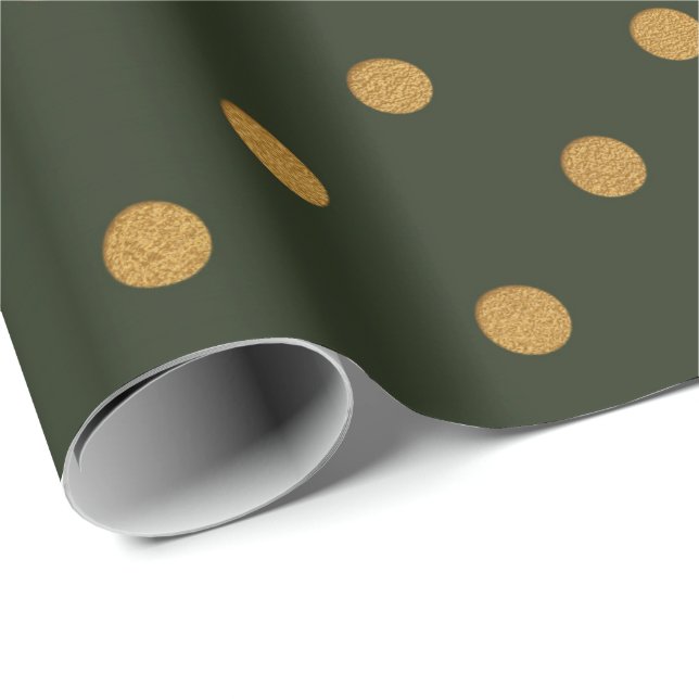 Polka Dots Gold Green Cali Woodland Salvia Wrapping Paper (Roll Corner)