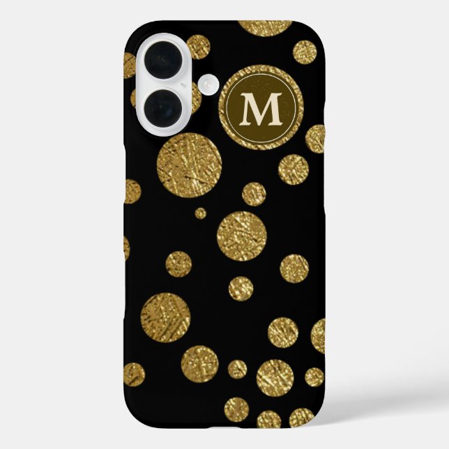 polka dots gold on black, personalised Case-Mate iPhone case (Back)