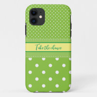 Polka dots green white iPhone Case