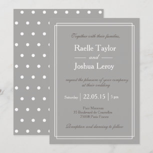 Polka dots grey white taupe minimalist wedding invitation