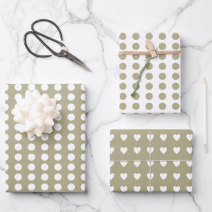 Polka dots hearts white sage wrapping paper sheet