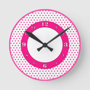 Polka Dots- Hot Pink Round Clock