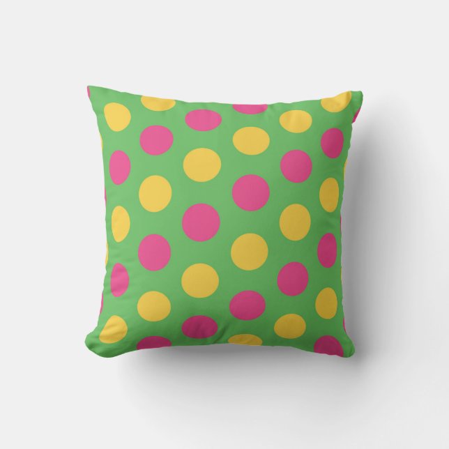 Polka Dots in Lime Green Hot Pink and Yellow Cushion (Front)