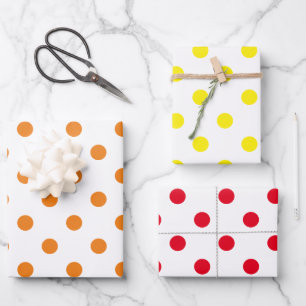 Polka Dots In Red Orange And Yellow Wrapping Paper Sheet