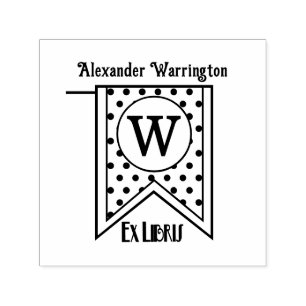 Polka Dots Initial Banner Monogram Ex Libris Book Self-inking Stamp