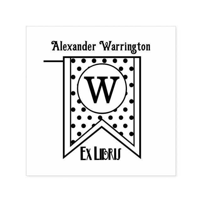 Polka Dots Initial Banner Monogram Ex Libris Book Self-inking Stamp (Design)