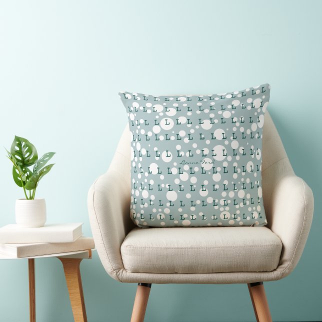 Polka Dots & initials pattern light teal Cushion (Chair)