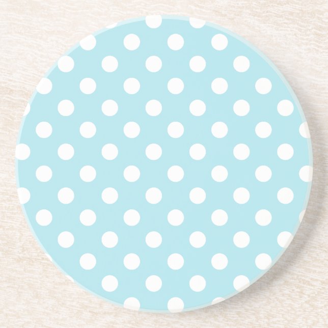 Polka Dots Large - White on Blizzard Blue Coaster (Front)