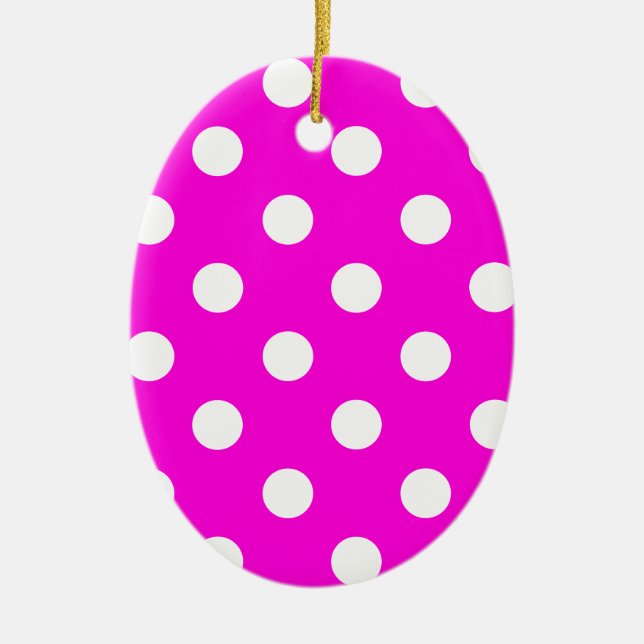 Polka dots magenta #FF00DC Ceramic Tree Decoration (Front)
