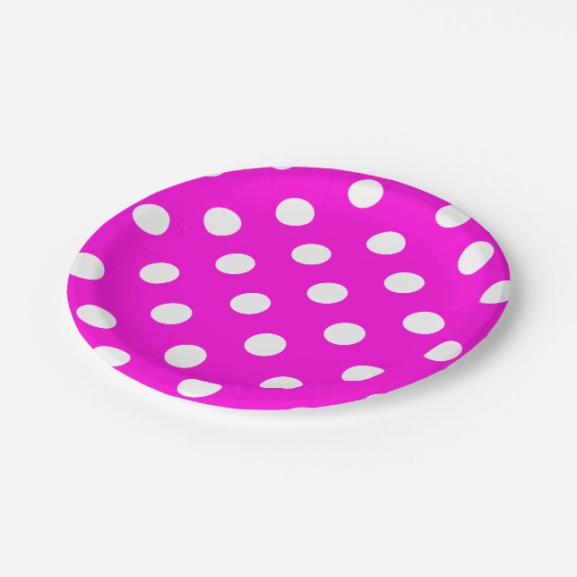 Polka dots magenta #FF00DC Party Plate (Angled)