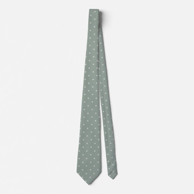 Polka Dots Mint Green and Soft Gray Polka Pattern Tie (Front)