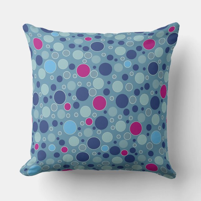 polka dots multi-colored retro blue cushion (Front)