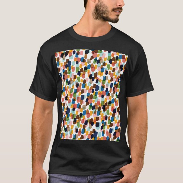 Polka Dots: Multicoloured Hand Paint. T-Shirt (Front)