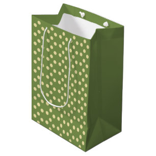 Polka dots olive green and pale gold medium gift bag