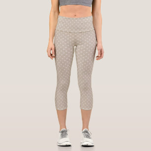 Polka dots on a textured beige capri leggings