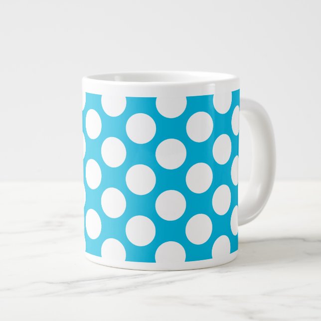 Polka Dots on Blue Large Coffee Mug (Front Right)