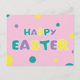 Polka Dots Pastel Pink Happy Easter Holiday Postcard