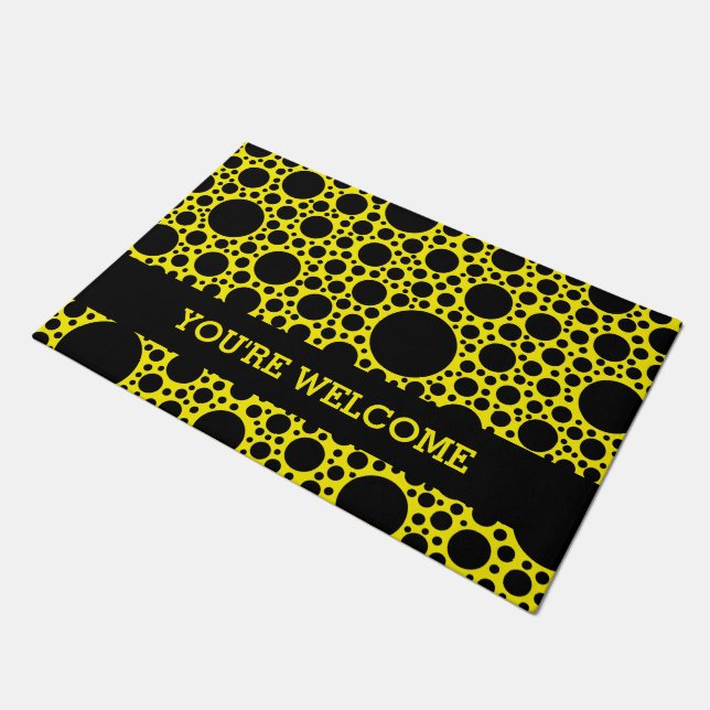 Polka Dots pattern black + your backgr. & ideas Doormat (Angled)