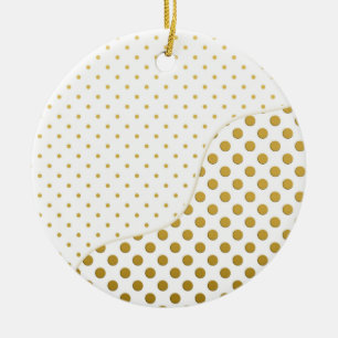 Polka Dots Pattern in Gold and White Ceramic Tree Decoration