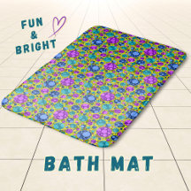 Polka Dots Pattern in Pink Blue Teal - Bath Matt