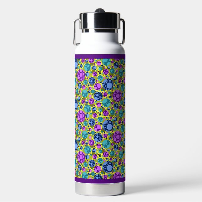 Polka Dots Pattern in Pink Blue Teal -  Water Bottle (Front)