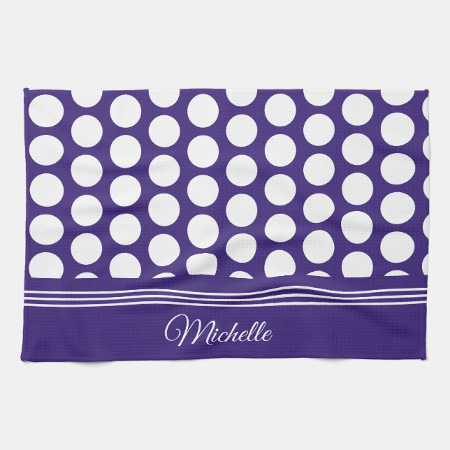 Polka dots pattern on ultra violet tea towel (Horizontal)