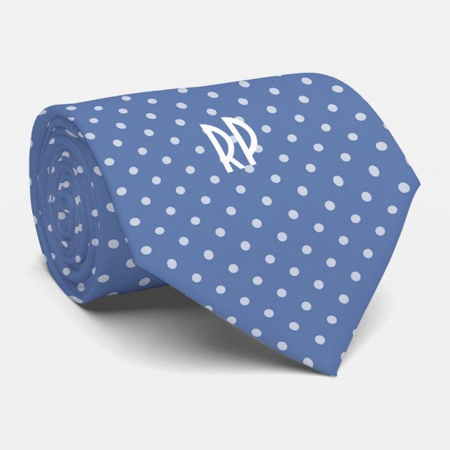 Polka Dots Pattern with Monogram (Cornflower Blue) Tie (Rolled)