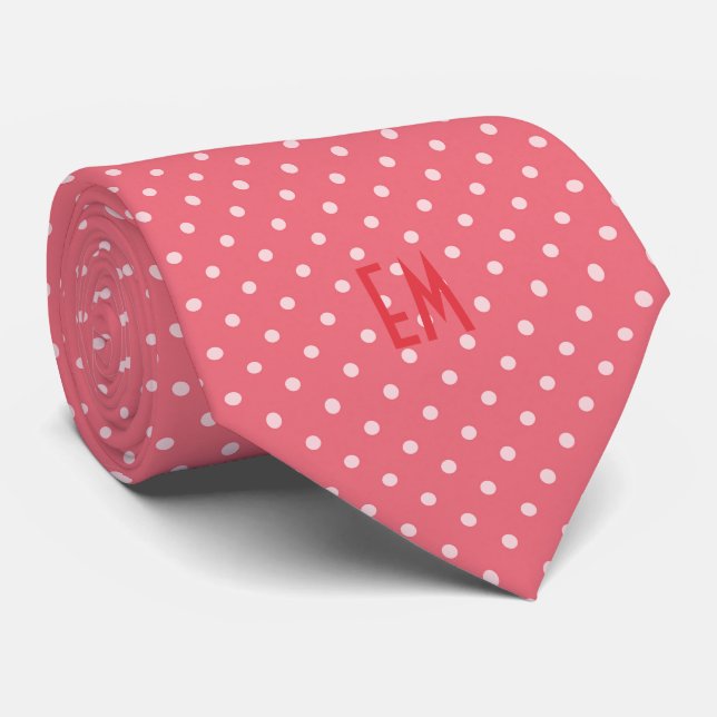 Polka Dots Pattern with Monogram (Pink) Tie (Rolled)