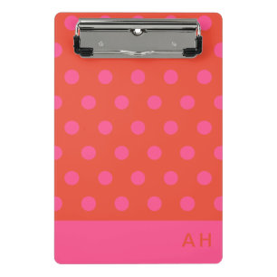 Polka Dots Pink and red Orange monogrammed Mini Clipboard