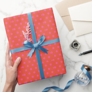 Polka Dots Pink and red Orange monogrammed Wrapping Paper