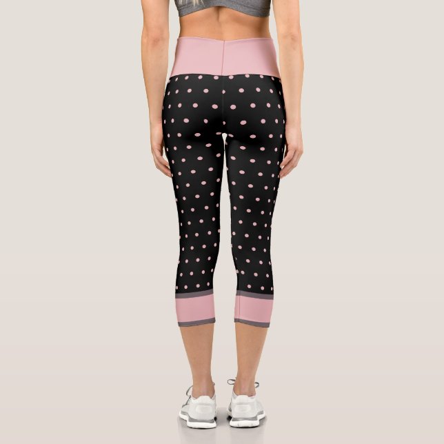 Polka Dots Pink Black Capri Leggings (Back)