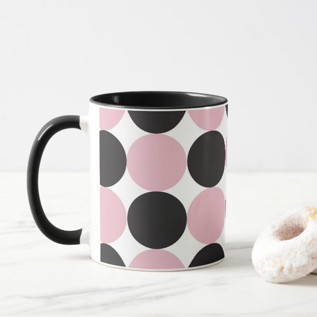  Polka Dots  Pink & Black   Mug (With Donut)