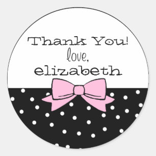 Polka Dots Pink Bow Thank You Classic Round Sticker