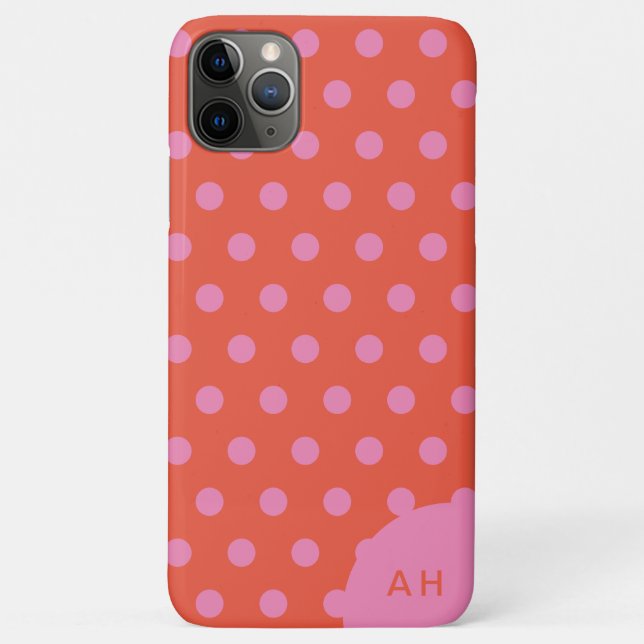 Polka Dots Pink Orange monogrammed Case-Mate iPhone Case (Back)