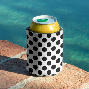 Polka Dots, Polka Dot Pattern, Black and White Can Cooler