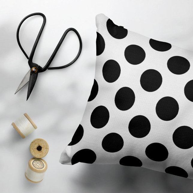 Polka Dots, Polka Dot Pattern, Black and White Decorative Cushion (Creator Uploaded)