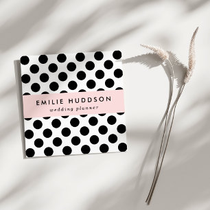 Polka Dots, Polka Dot Pattern, Black and White Square Business Card