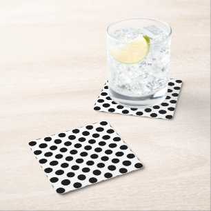 Polka Dots, Polka Dot Pattern, Black and White Square Paper Coaster