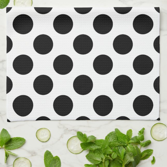 Polka Dots, Polka Dot Pattern, Black and White Tea Towel (Folded)