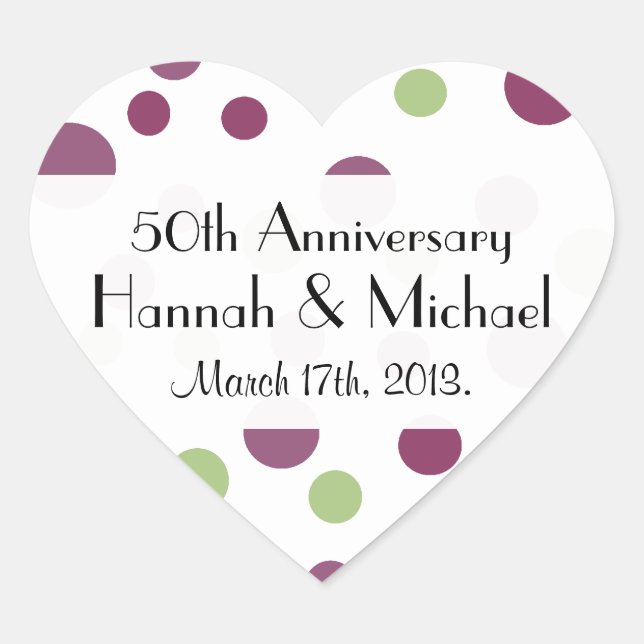 Polka Dots, Polka Dot Pattern, Dots, Anniversary Heart Sticker (Front)