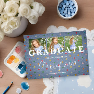 Polka Dots Pre-K Grad 3 Photos Blue Linen Effect